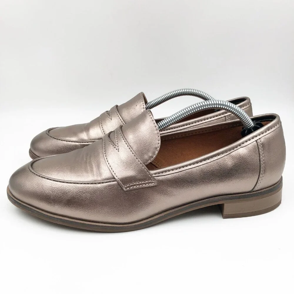 CLARKS Collection Shoes Womens 8.5 Bronze Shimmer Metallic Penny Loafers